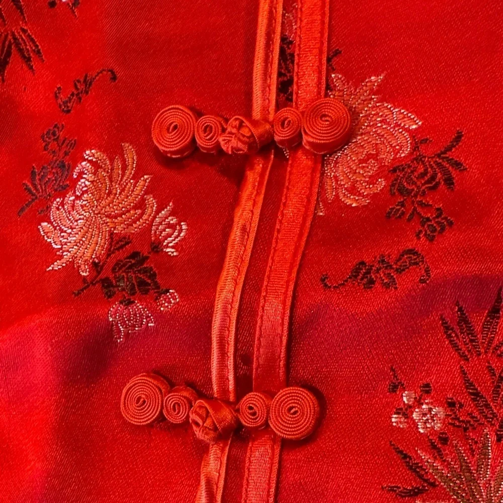 VINTAGE Golden Dragon Red Satin Top